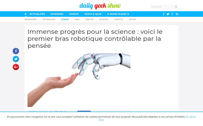 Daily Geek show : voici le premier bras robotique contrôlable par la pensée