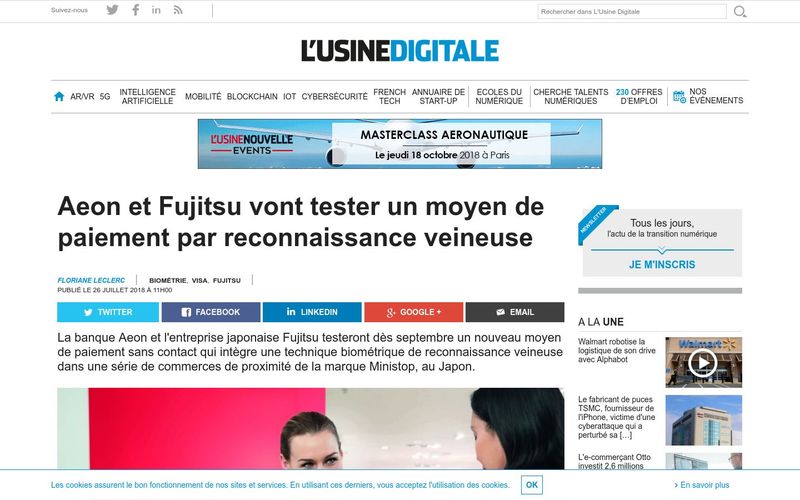 L'Usine Digitale : Aeon et Fujitsu vont tester un moyen de paiement par reconnaissance veineuse